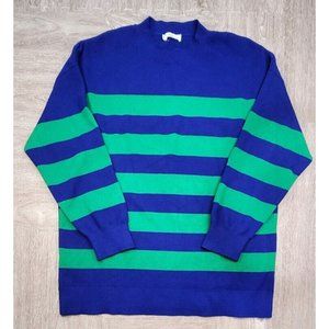 MNG Mango Womens Pullover Green Blue Striped Sweater Size Large Knit